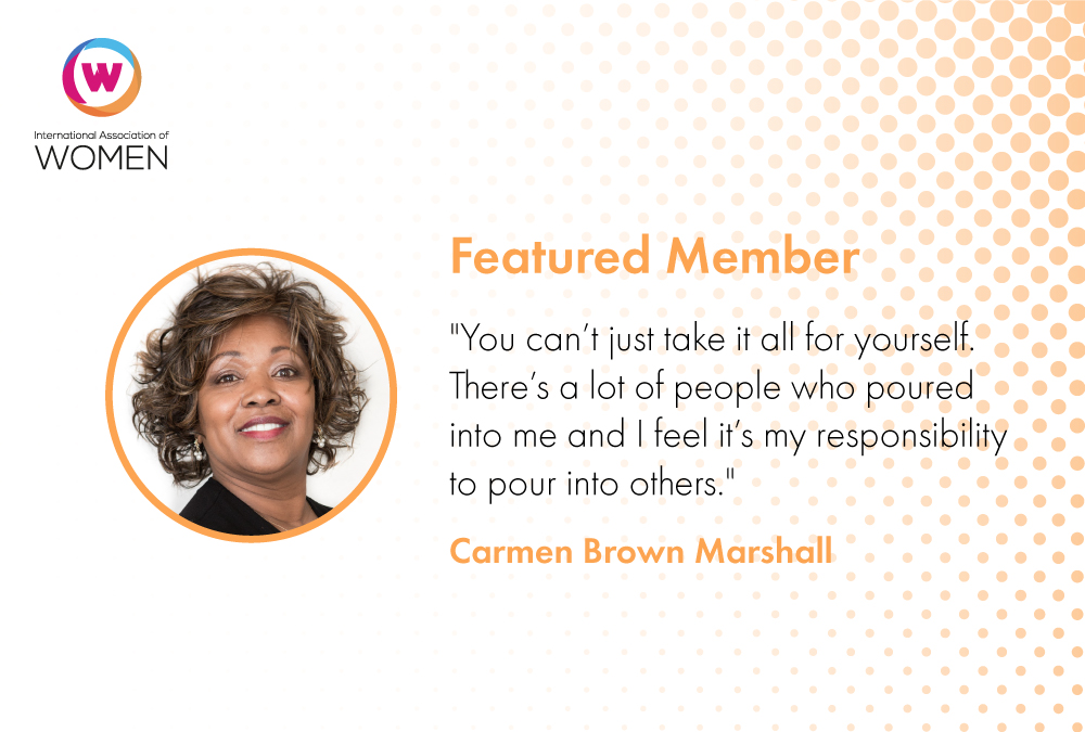 Headshot of Carmen Marshall with quote"You can't just take it all for yourself. There's a lot of people who poured into me and it's my responsibility to pour into others."